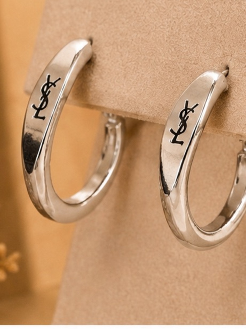 Silver Designer-Inspired Monogram Hoop Earrings